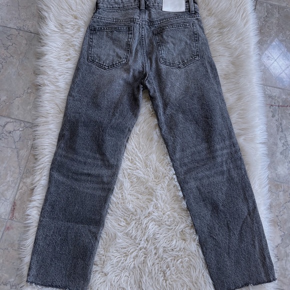 Zara Black Acid Wash Cropped Straight Leg Jeans - Picture 4 of 6